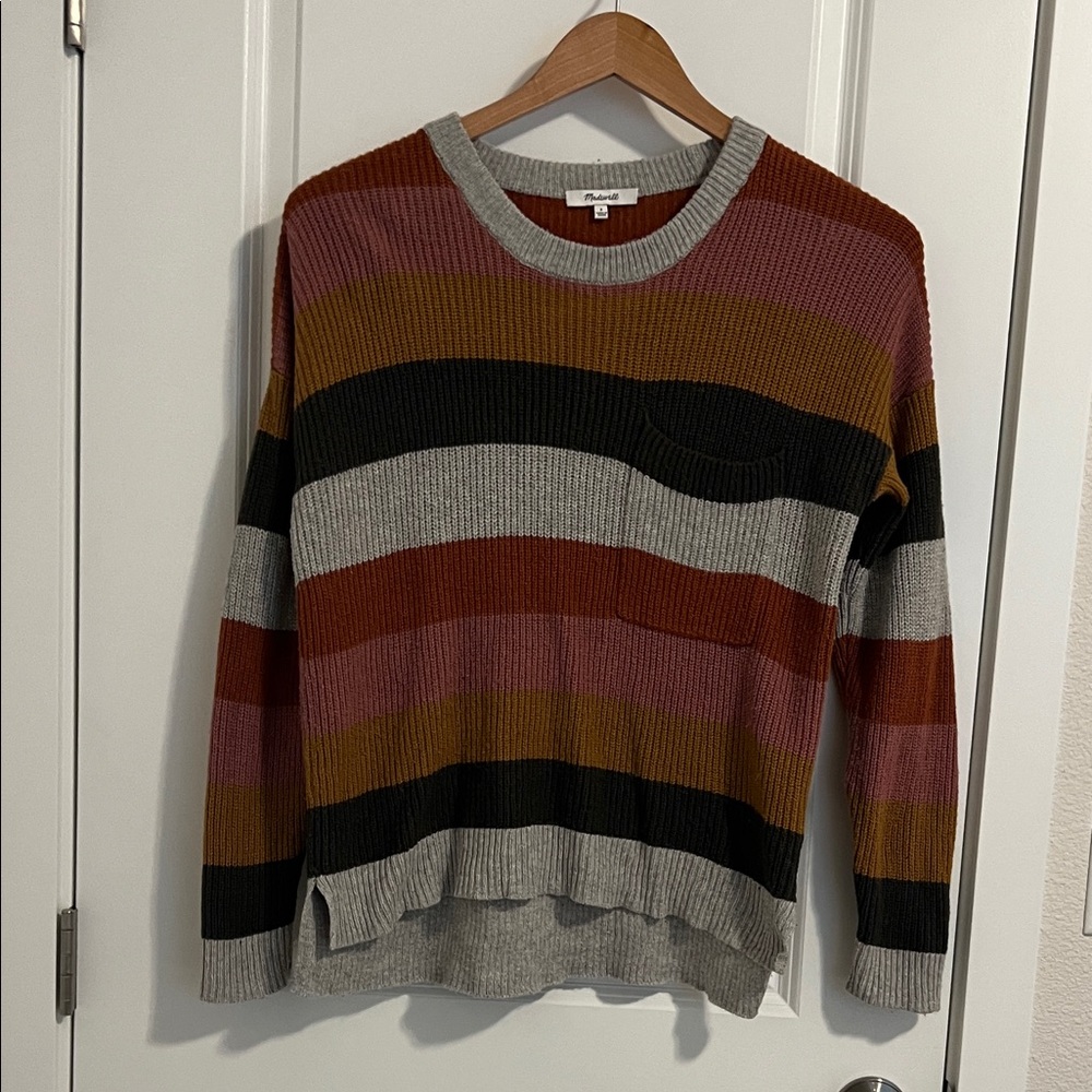 Madewell Rust, pink, yellow olive  and Gray Striped Sweater 🍁🌸🌻